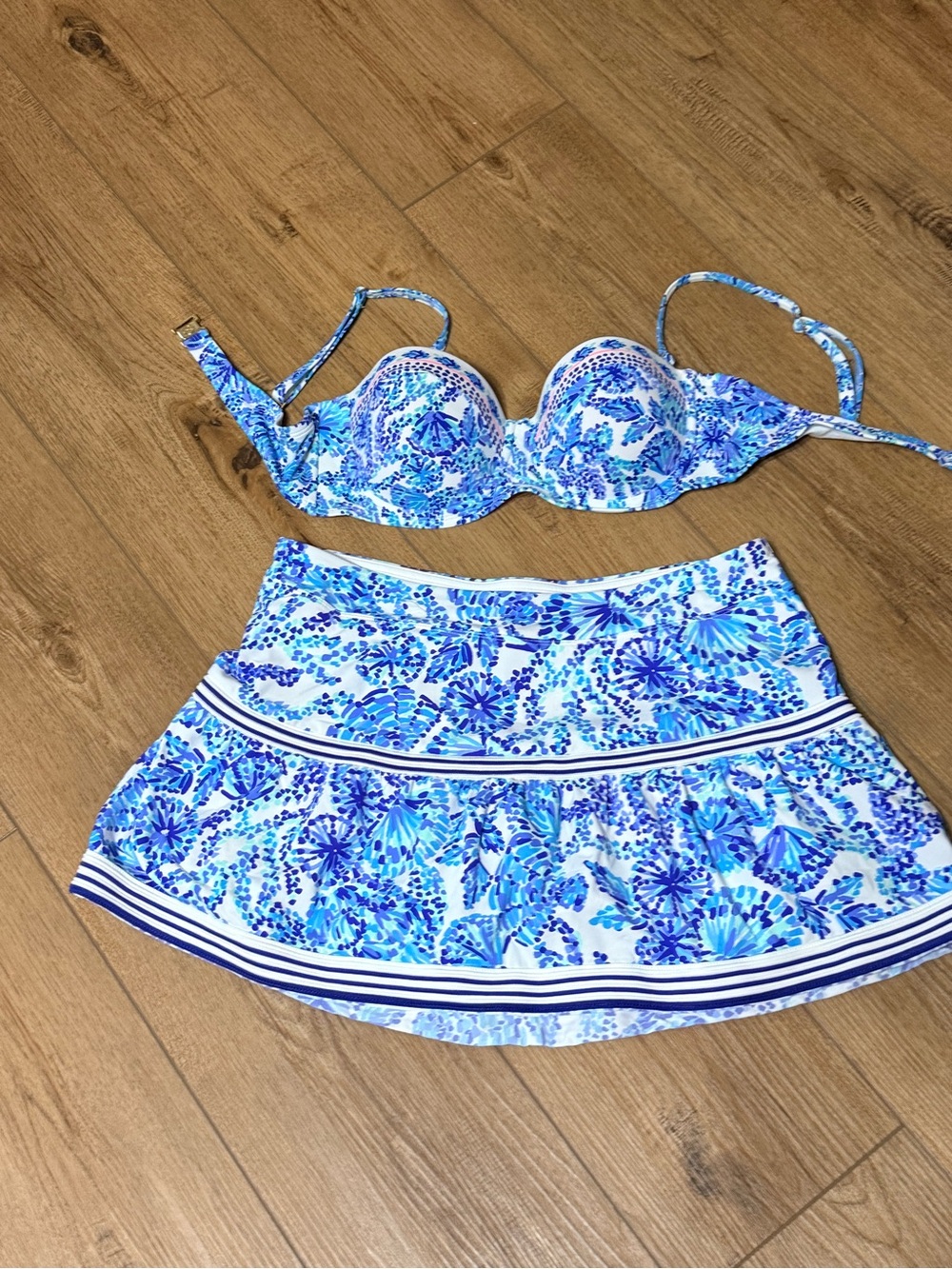 Lilly Pulitzer Blue Floral Two-Piece Swim Top and Skirt
